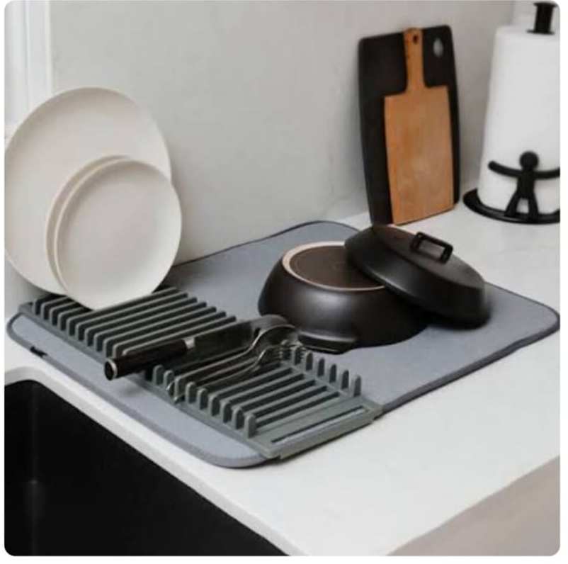 Water Absorbing Dish Drain Mat – Quick Dry Kitchen Drying Pad for Dishes, Cups & Utensils