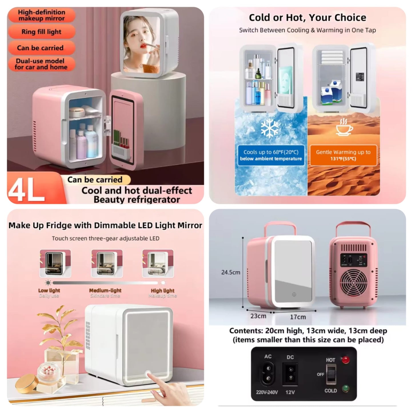 4L Vanity Mirror LED Portable Fridge