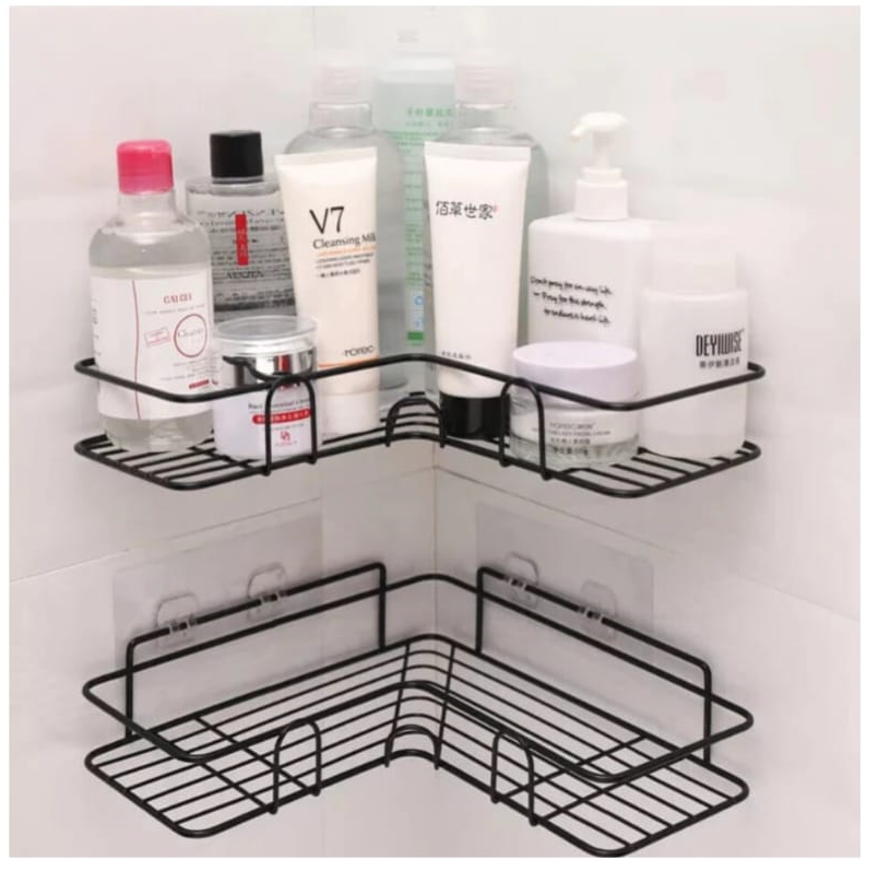 Self-Adhesive Wall Iron Corner Shelf | Drill-Free Bathroom & Kitchen Corner Rack | Rustproof Metal Storage Organizer