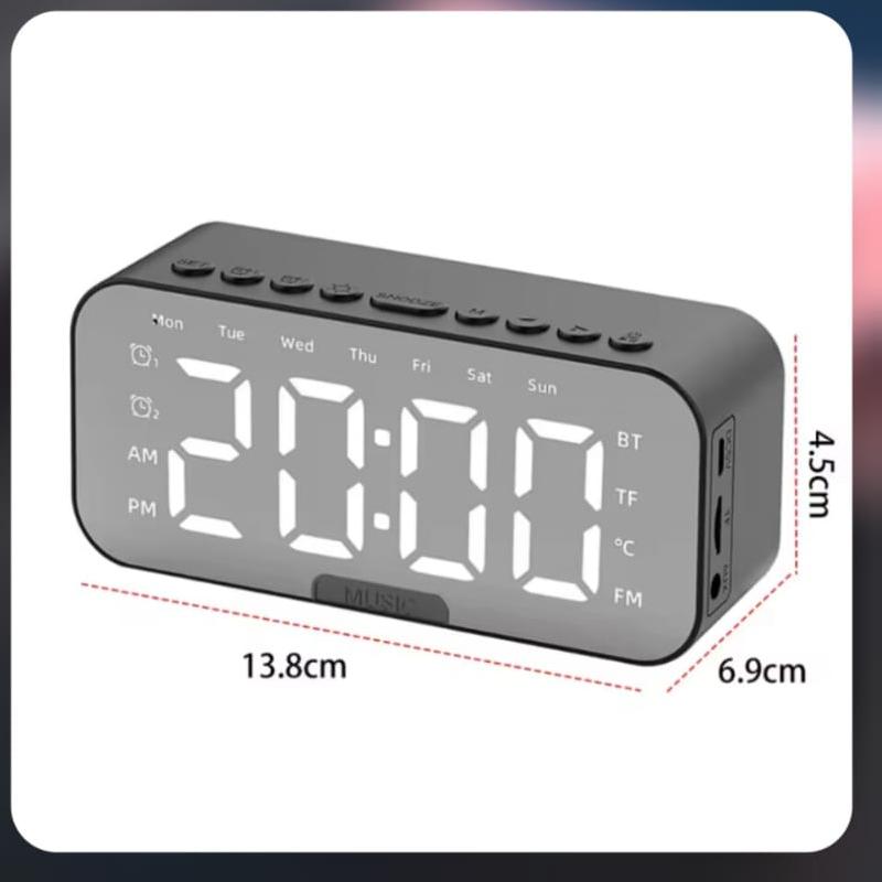 Rechargeable Digital Alarm Clock with Bluetooth Speaker | LED Mirror Display FM Radio Clock