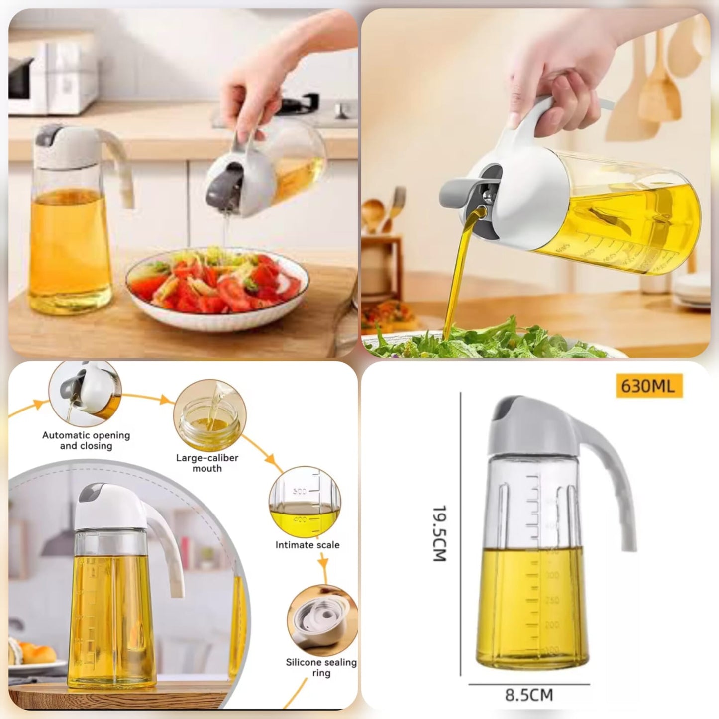 2-in-1 Glass Oil Spray Bottle and Dispenser for Cooking – Leak-Proof Olive Oil Sprayer with Pour Function – Refillable Oil Control Mister for Kitchen, BBQ, Frying, Baking & Salad – Durable Stainless Steel Transparent Glass Spray Bottle