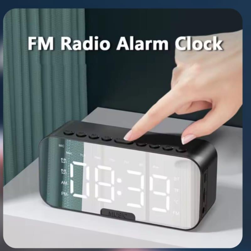 Rechargeable Digital Alarm Clock with Bluetooth Speaker | LED Mirror Display FM Radio Clock
