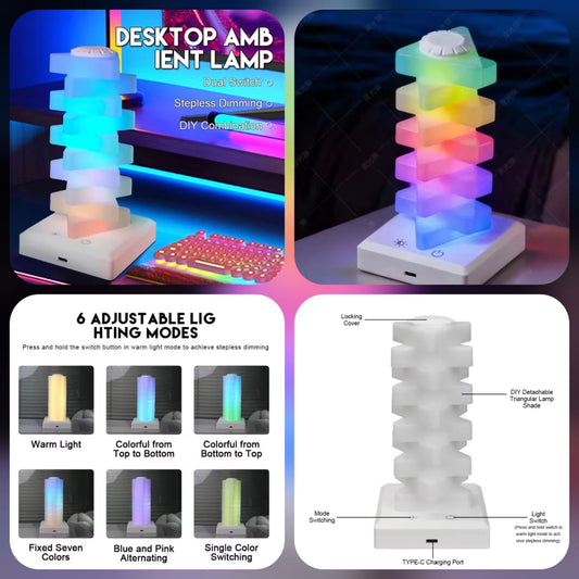 Triangle Cube Atmosphere Multi-Colour Lighting Rechargeable Lamp