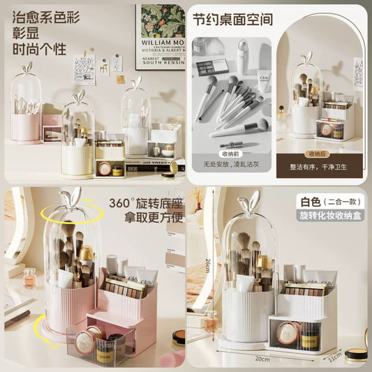 Rotating Brush Holder With Cosmetic Organizer