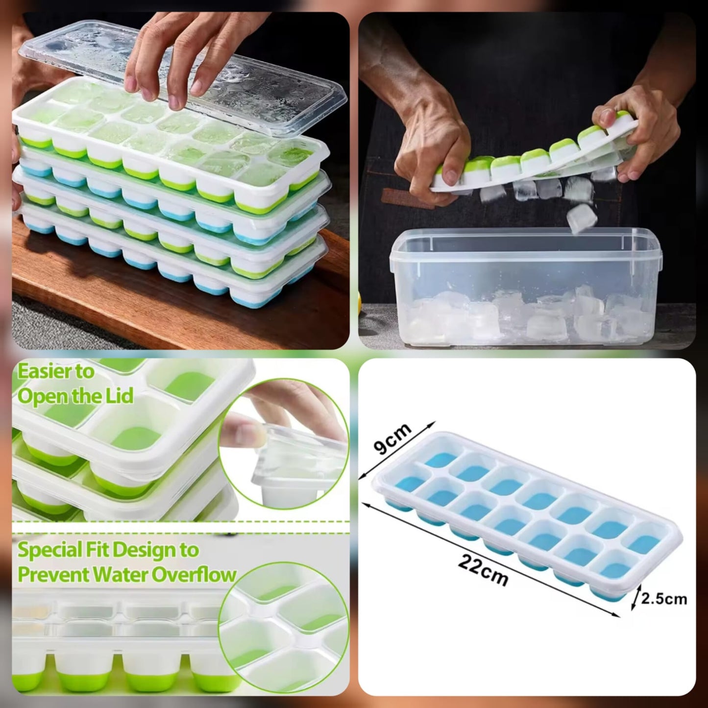 14 Grid Ice Cube Tray With Lid