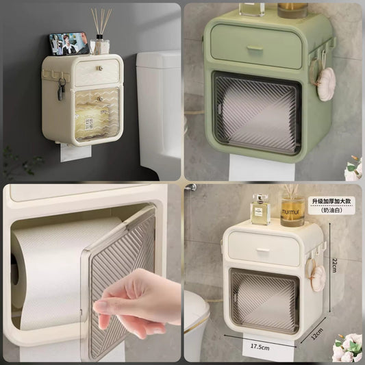 Punch Free Wall Mounted Tissue Holder & Drawer