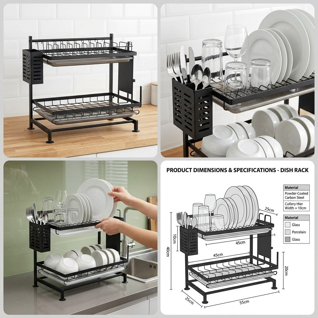 2-Tier Stainless Steel Dish Rack