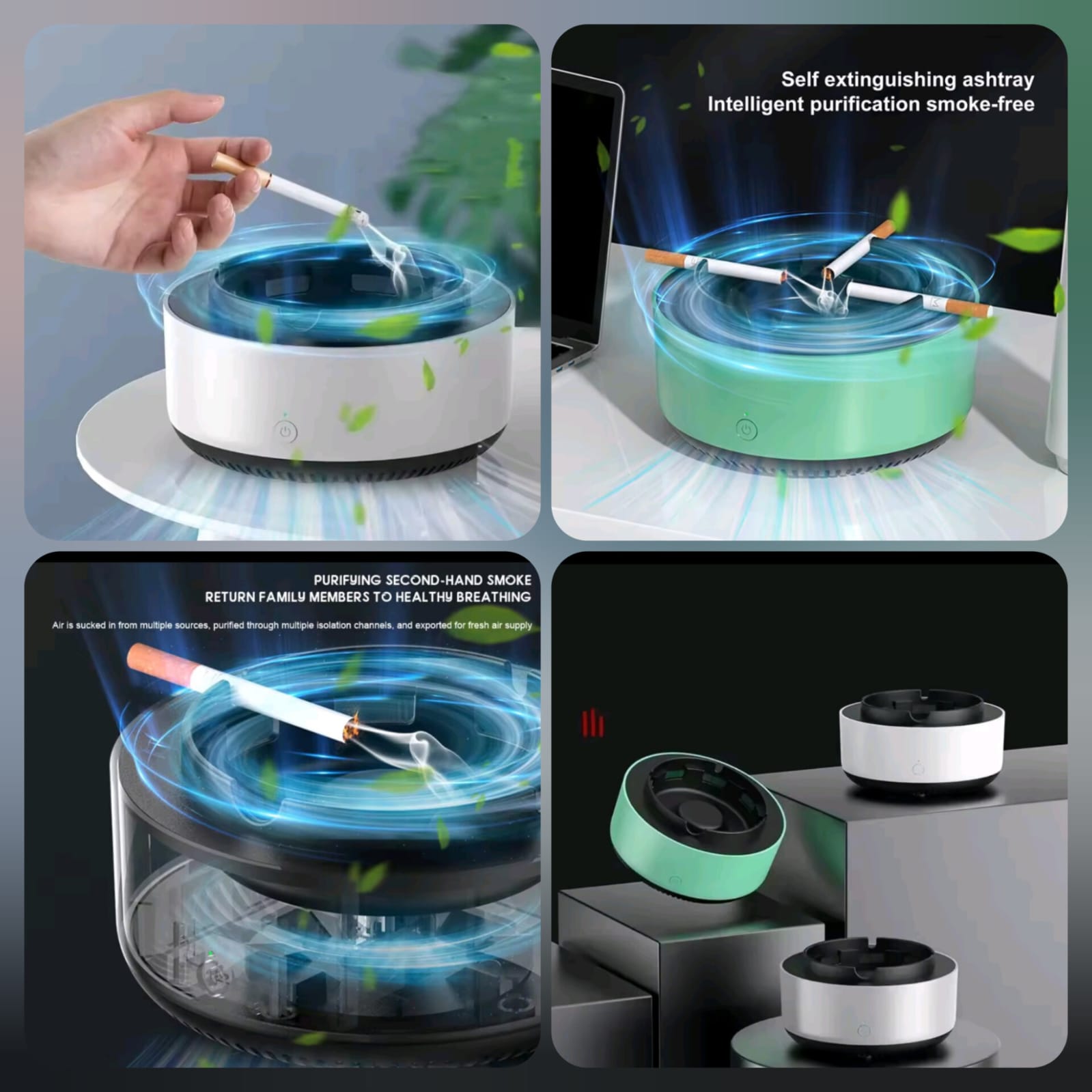 Portable Ashtray Extinguisher Cell Operated | Smokeless Cigarette Ash Tray with Box Packing | Random Colors