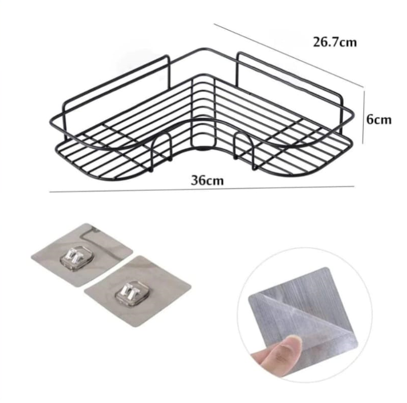 Self-Adhesive Wall Iron Corner Shelf | Drill-Free Bathroom & Kitchen Corner Rack | Rustproof Metal Storage Organizer