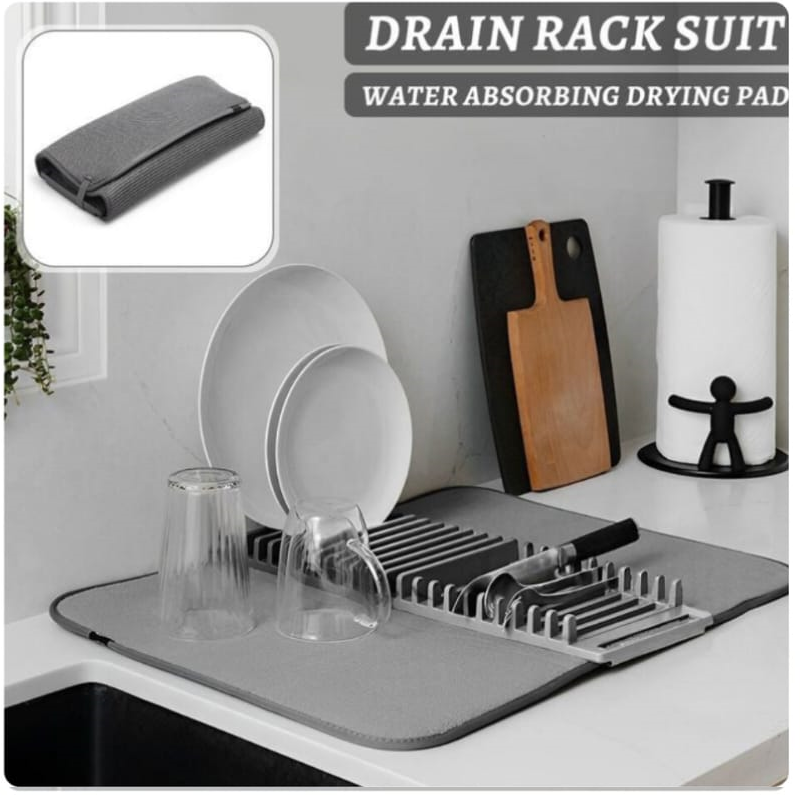 Water Absorbing Dish Drain Mat – Quick Dry Kitchen Drying Pad for Dishes, Cups & Utensils