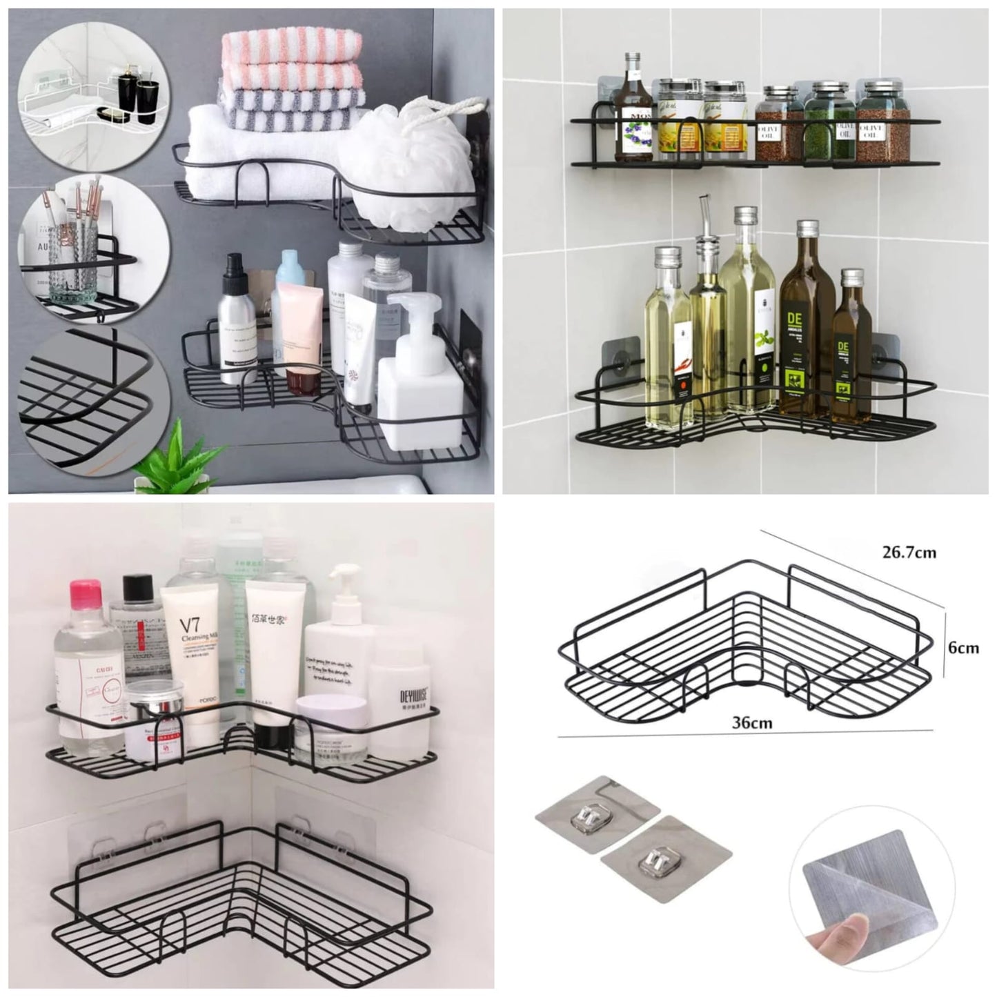 Self-Adhesive Wall Iron Corner Shelf | Drill-Free Bathroom & Kitchen Corner Rack | Rustproof Metal Storage Organizer