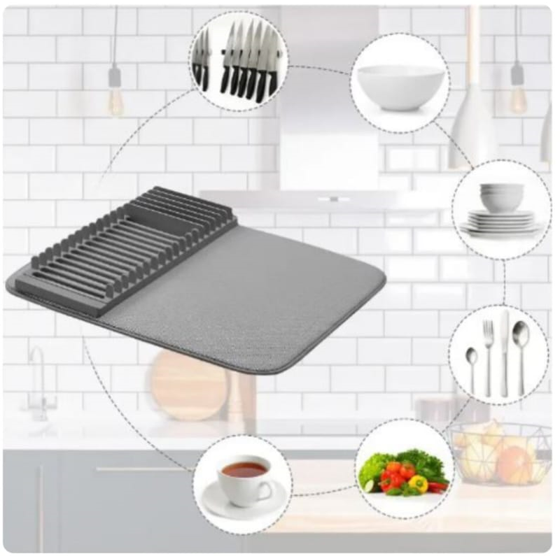 Water Absorbing Dish Drain Mat – Quick Dry Kitchen Drying Pad for Dishes, Cups & Utensils