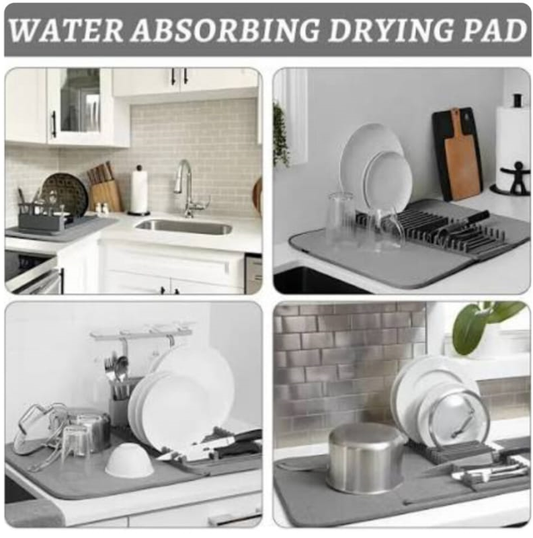 Water Absorbing Dish Drain Mat – Quick Dry Kitchen Drying Pad for Dishes, Cups & Utensils
